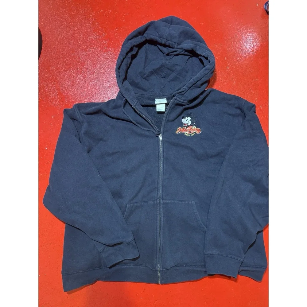 Disney Store Exclusive Mickey Mouse Zip Up Hoodie XXL Navy Back Graphic Y2k